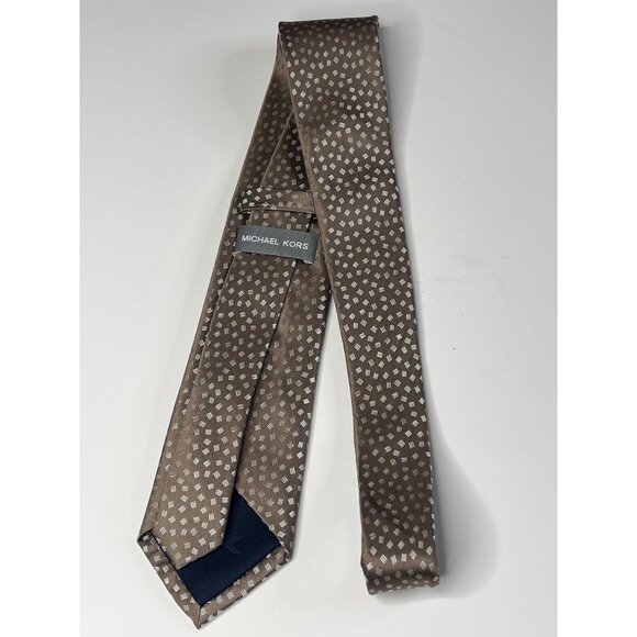 Michael Kors Mens Brown Tan Geometric 100% Silk Necktie Business Work - Picture 7 of 11